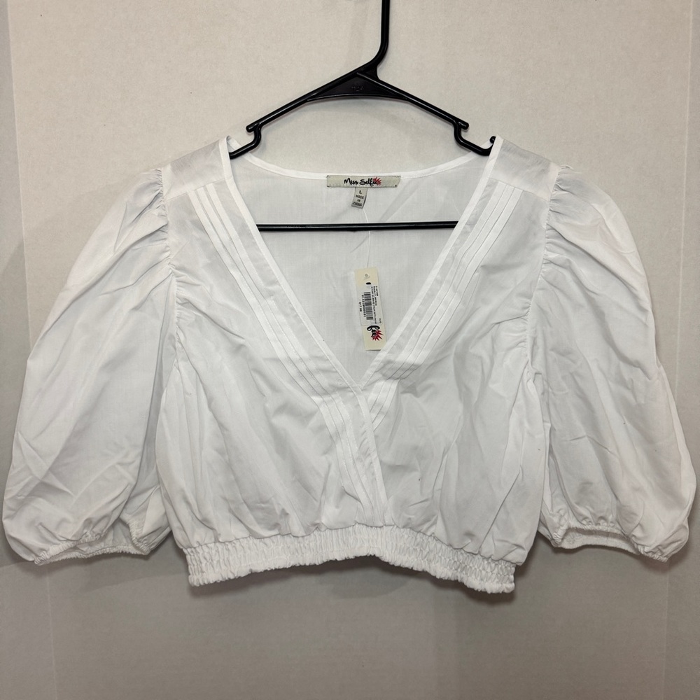Miss Selfridge White Puff Sleeve Bib Collar Blouse